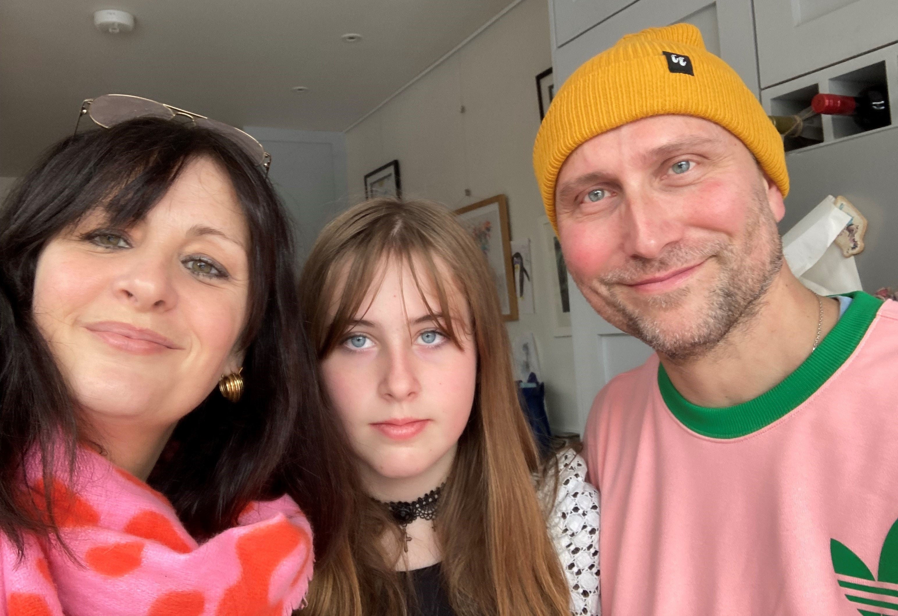 Cancer patient Steve Ackroyd with his wife Francesca and daughter Autumn