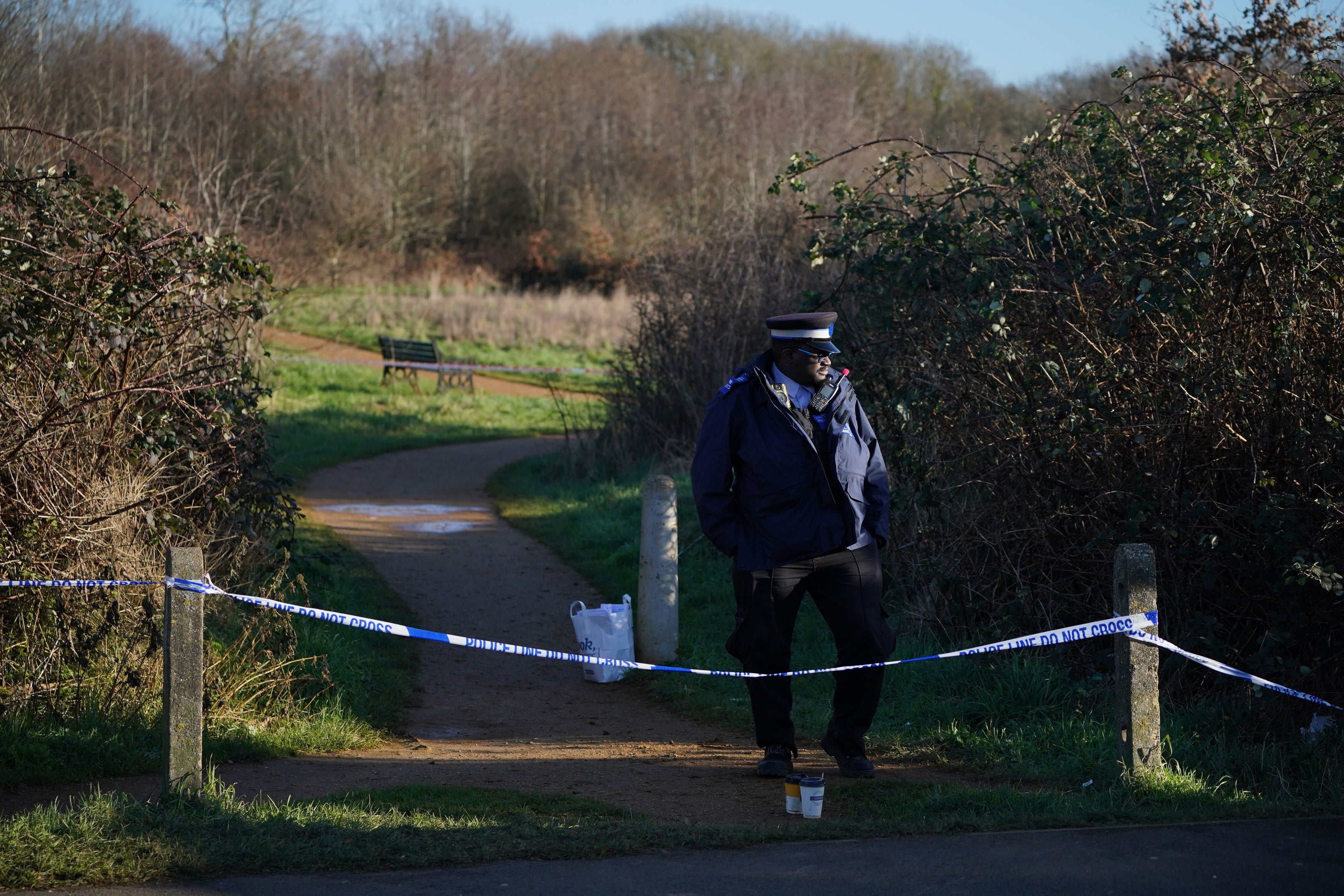 A police cordon at the scene at Hanworth Park, Feltham, following the death of Tyler Donnelly