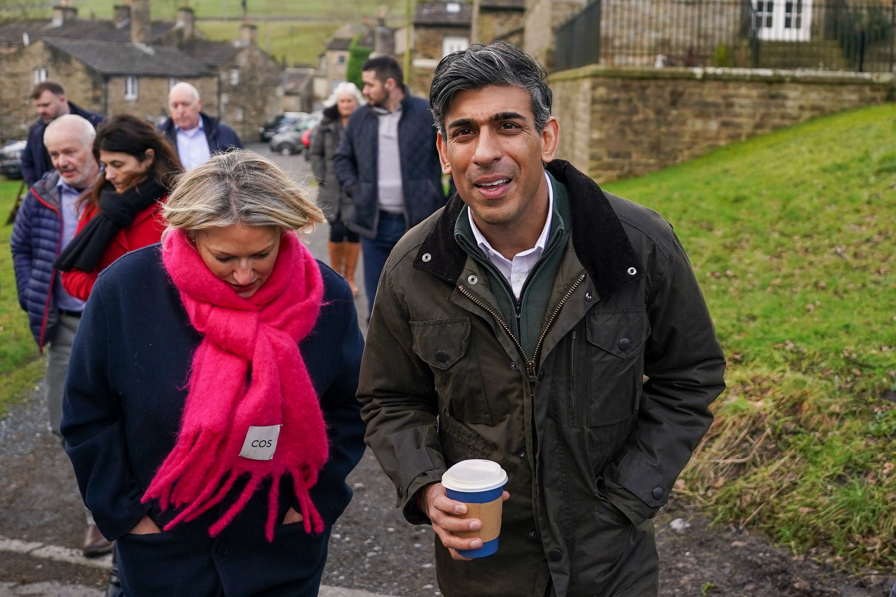 Rishi Sunak pictured during a visit to the village of Bainbridge, North Yorkshire, on Friday
