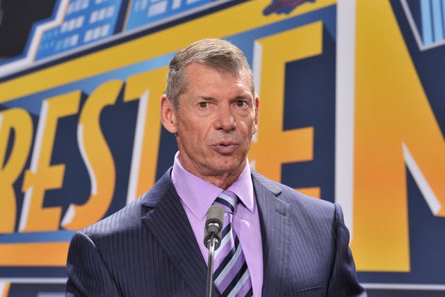 <p>Vince McMahon attends a press conference in East Rutherford, New Jersey</p>