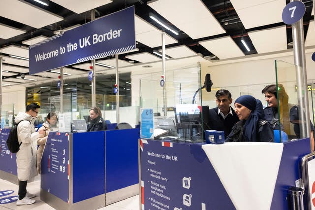 <p>Papers please: Rishi Sunak on a visit to UK Border Force </p>