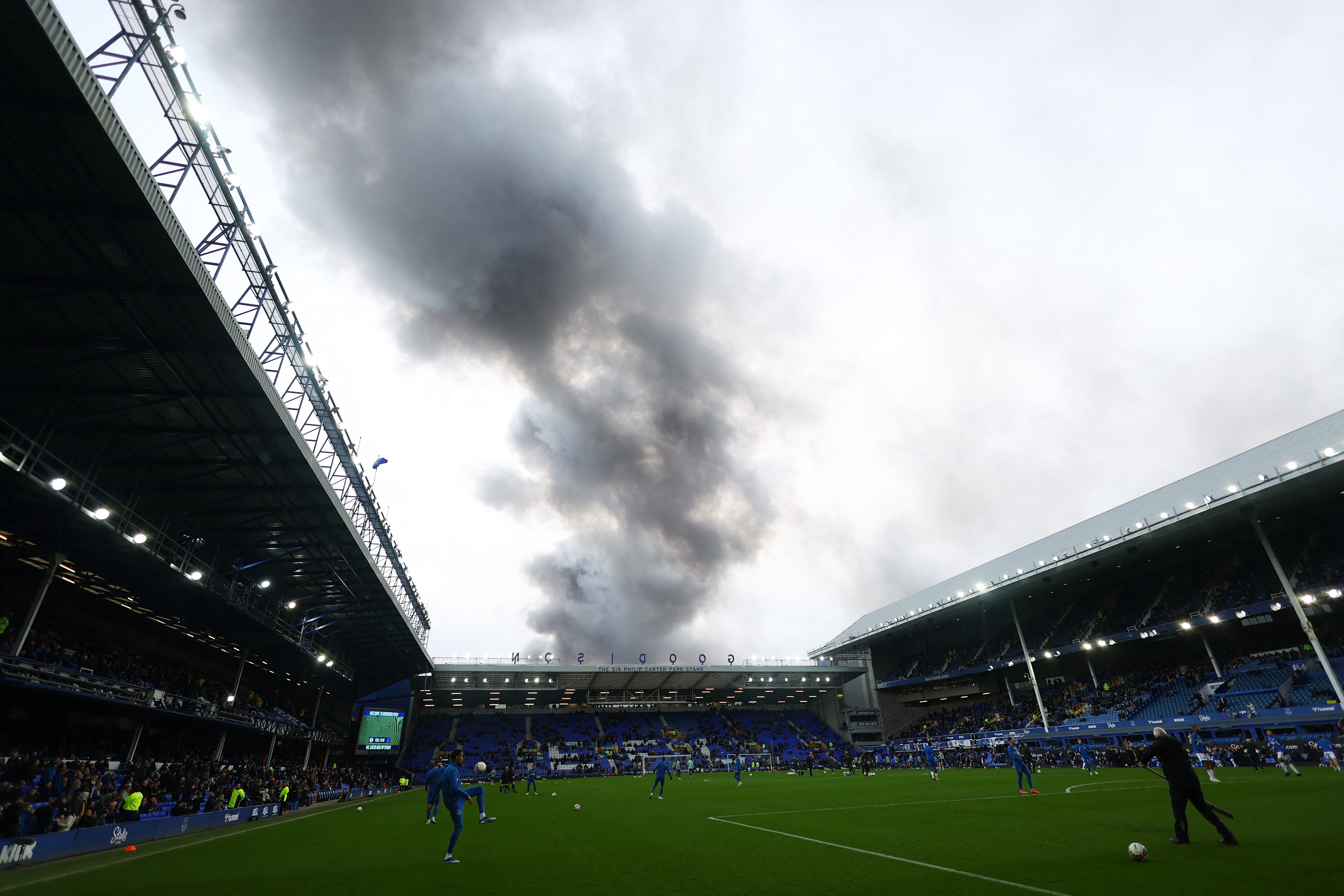 The fire could be seen in Goodison Park ahead of Kick-Off