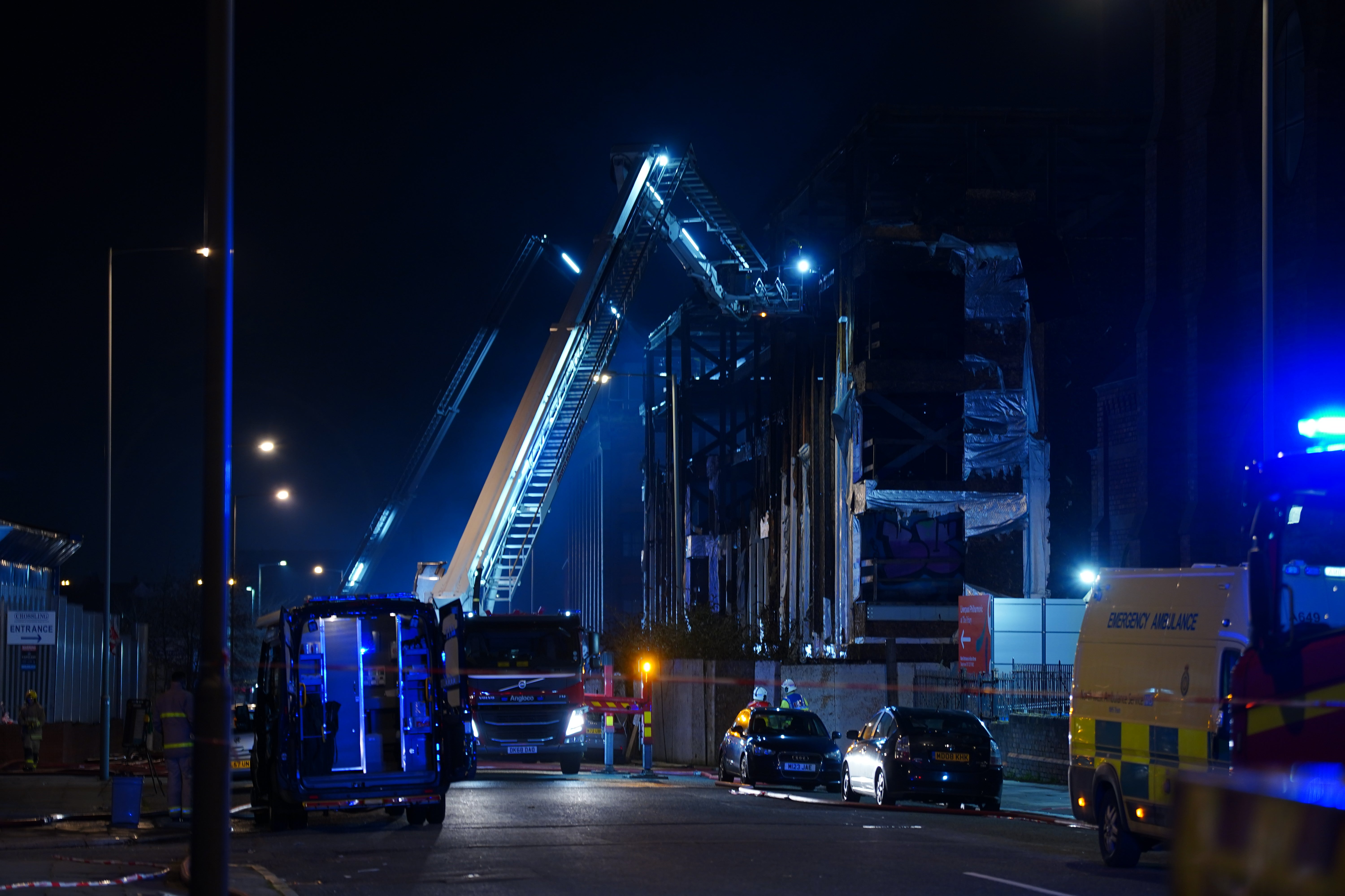 Emergency services at the scene following a fire on Fox Street