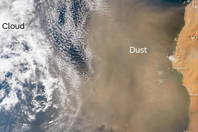 <p>The Met Office shared an image of the looking Saharan dust cloud </p>