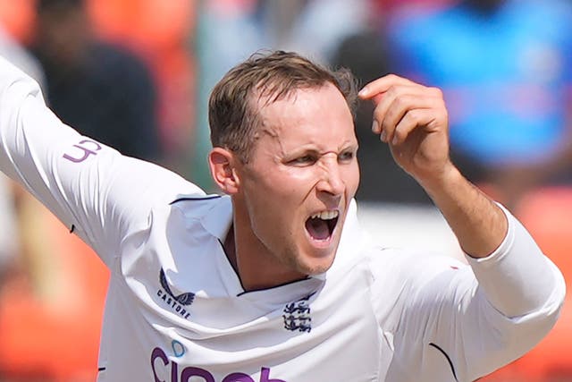 Tom Hartley took the first three India wickets to fall (Manesh Kumar A/AP)