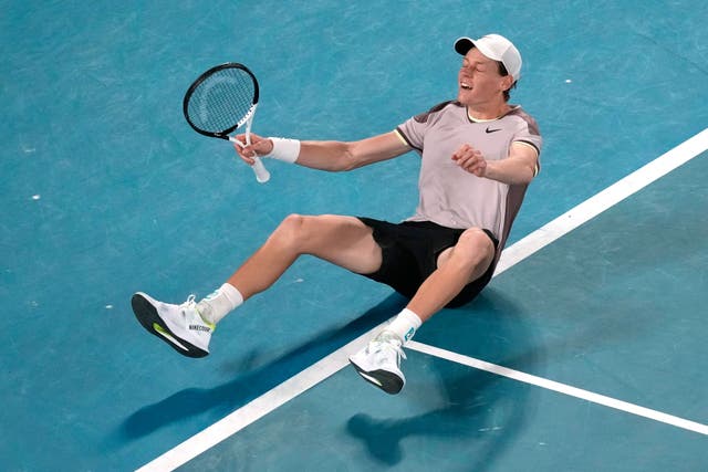 Jannik Sinner celebrates defeating Daniil Medvedev in the men’s singles final at the Australian Open Louise Demotte/AP).
