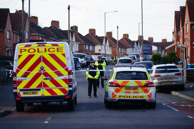 <p>Police at the scene in south Bristol where two teenage boys, aged 15 and 16, died after a stabbing attack (Ben Birchall/PA)</p>