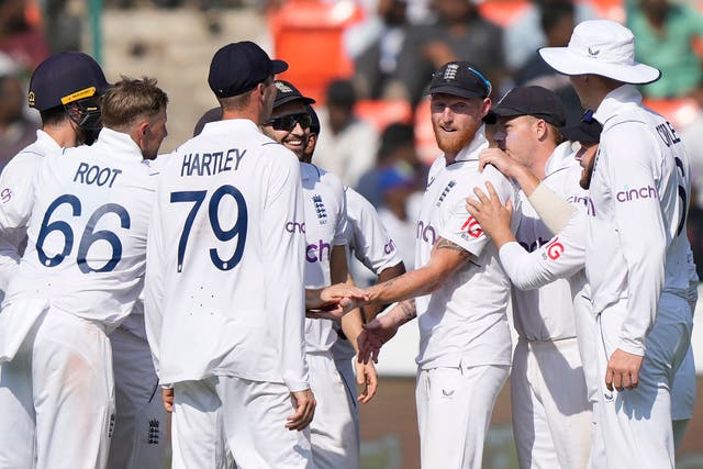 England celebrated one of their greatest overseas Test wins in Hyderabad (Mahesh Kumar A/AP)