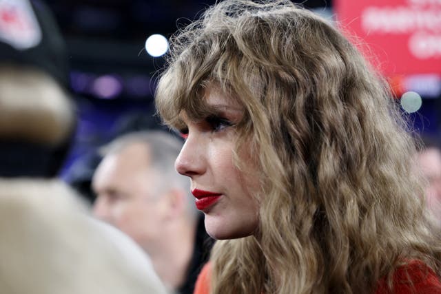 <p>Taylor Swift celebrates on the field after the Kansas City Chiefs 17-10 victory against the Baltimore Ravens in the AFC Championship Game at M&T Bank Stadium on January 28, 2024 in Baltimore, Maryland</p>