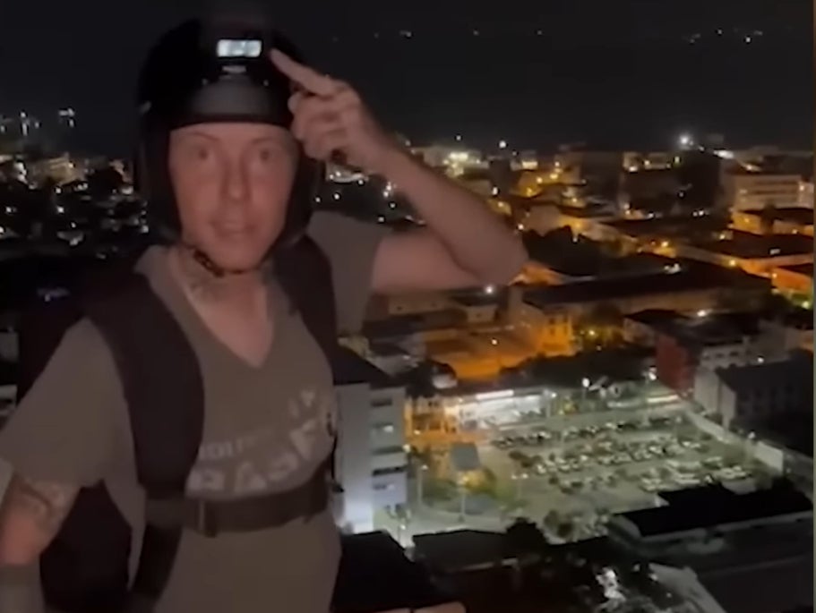 33-year-old Nathy Odinson moments before his parachute failed. Screengrab