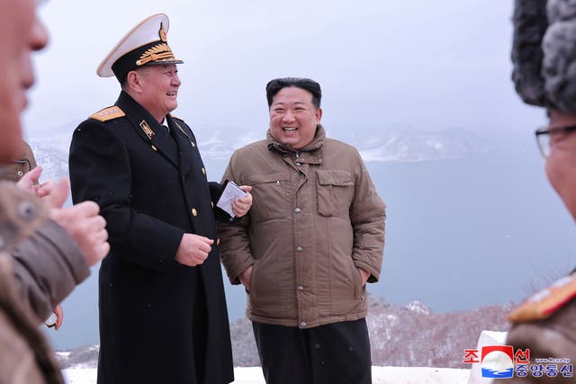 <p>North Korean leader Kim Jong-un oversees the test of submarine-launched strategic cruise missile </p>