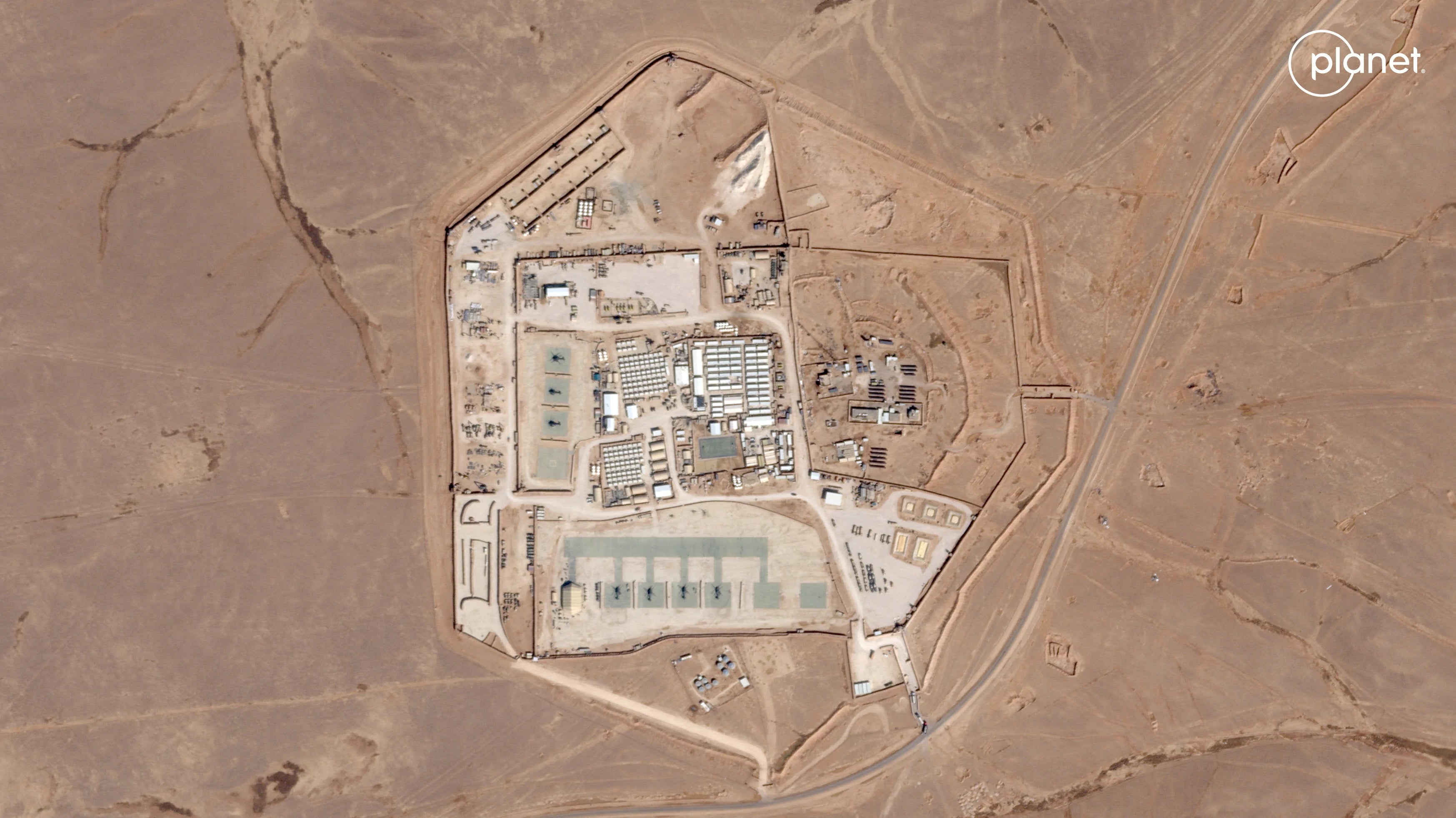 FILE PHOTO: Satellite view of the US military outpost known as Tower 22, in Rukban, Rwaished District, Jordan