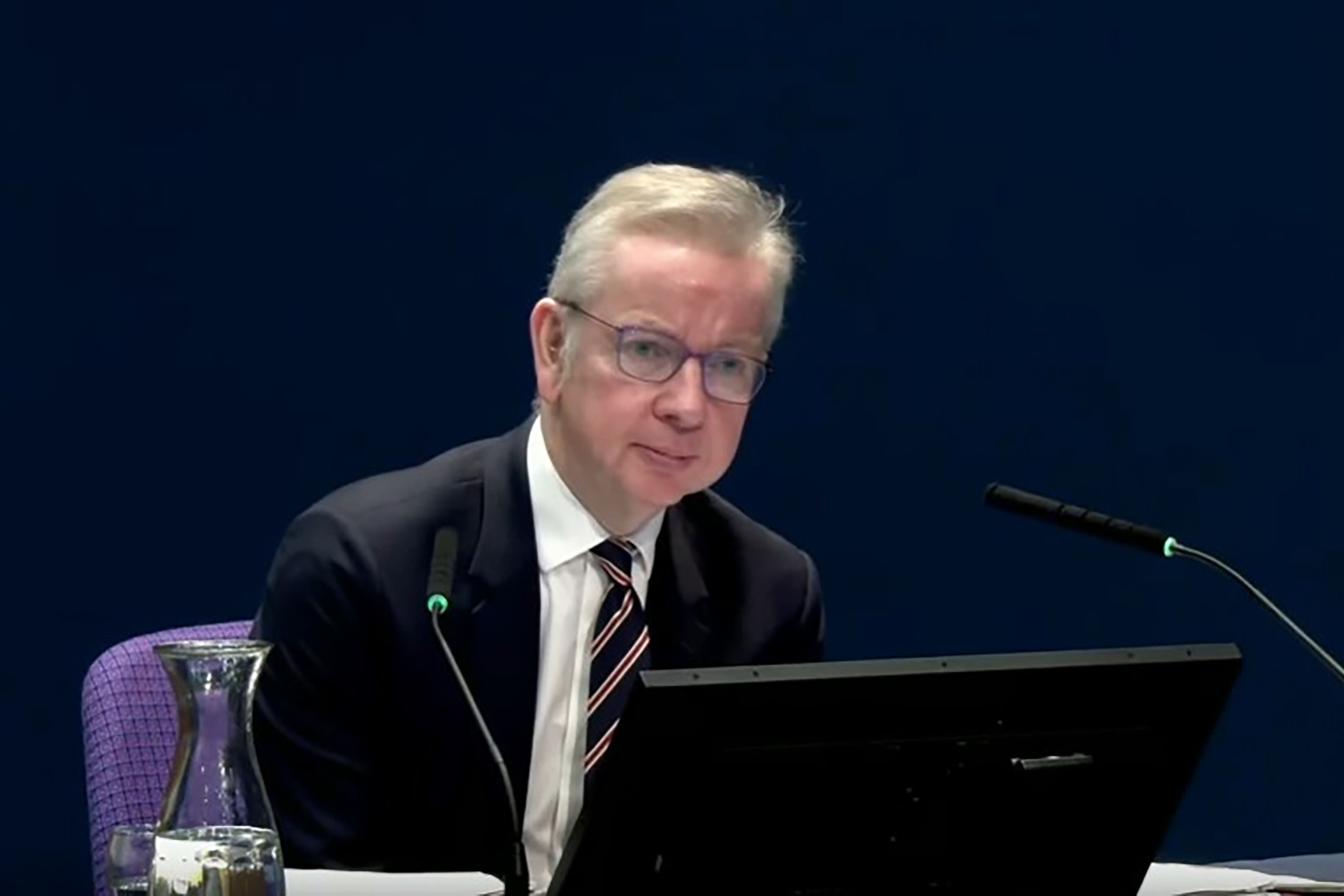 Levelling Up Secretary Michael Gove giving evidence to the UK Covid-19 inquiry in Edinburgh (PA)