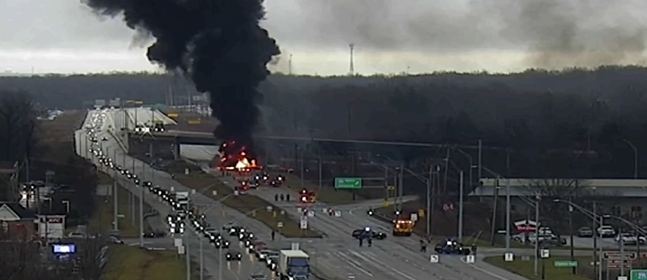 The horrific crash caused a fire and huge plumes of black smoke