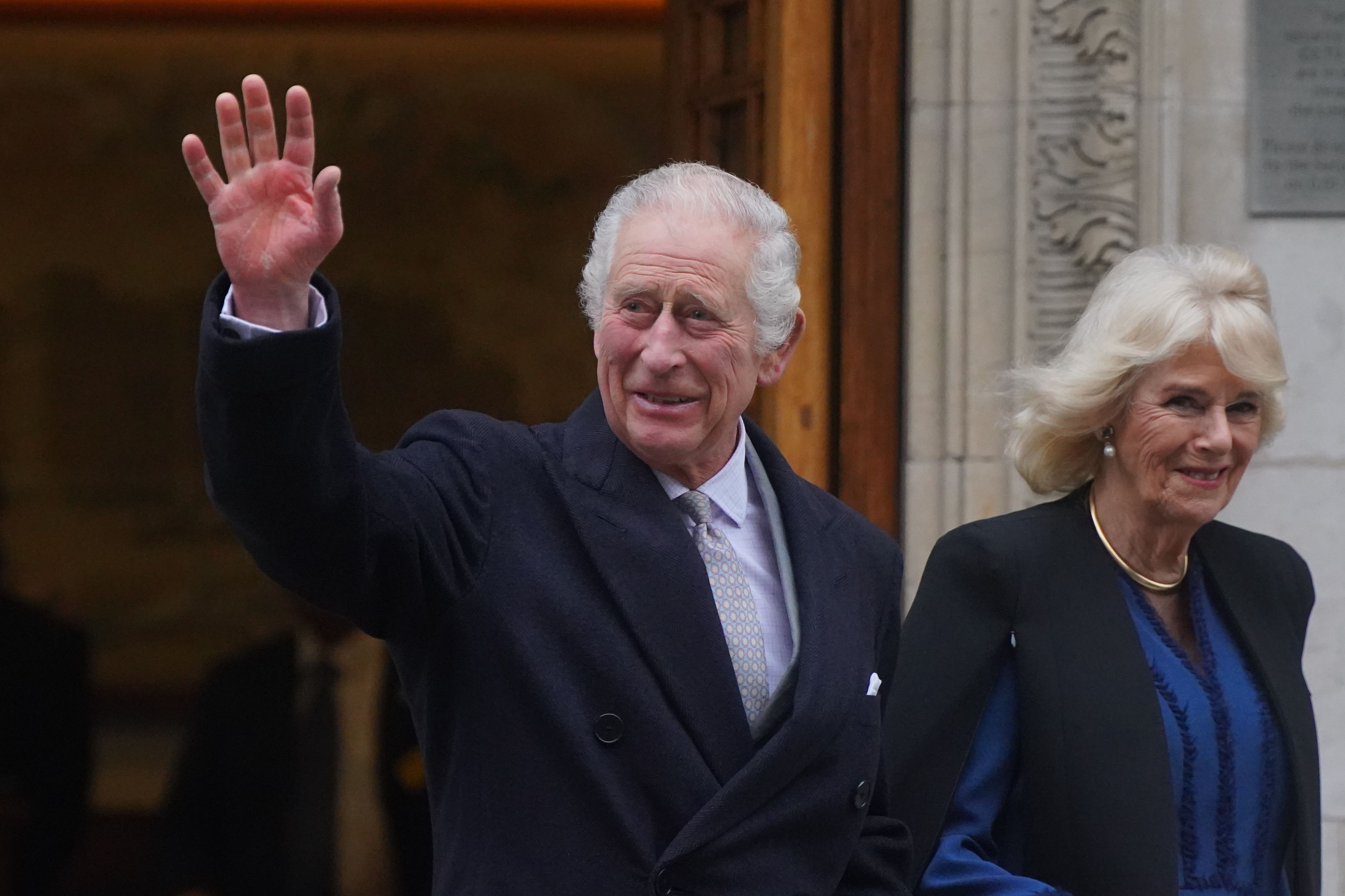 King Charles III and Queen Camilla depart The London Clinic in central London where King Charles had undergone a procedure for an enlarged prostate. Picture date: Monday January 29, 2024.