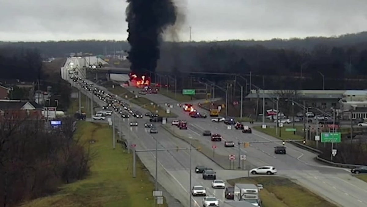Truck carrying 7,500 gallons of diesel engulfed in flames after Ohio crash