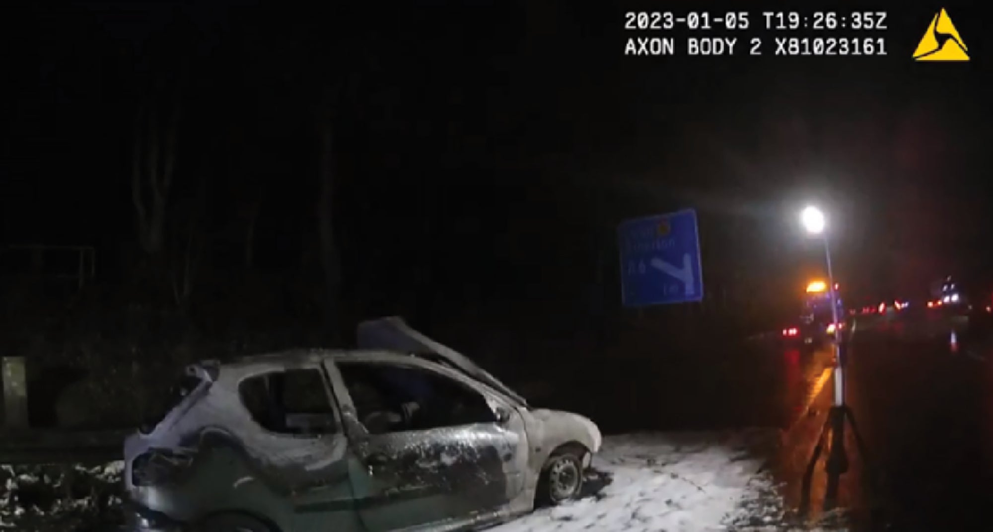 CCTV footage shows the destroyed car