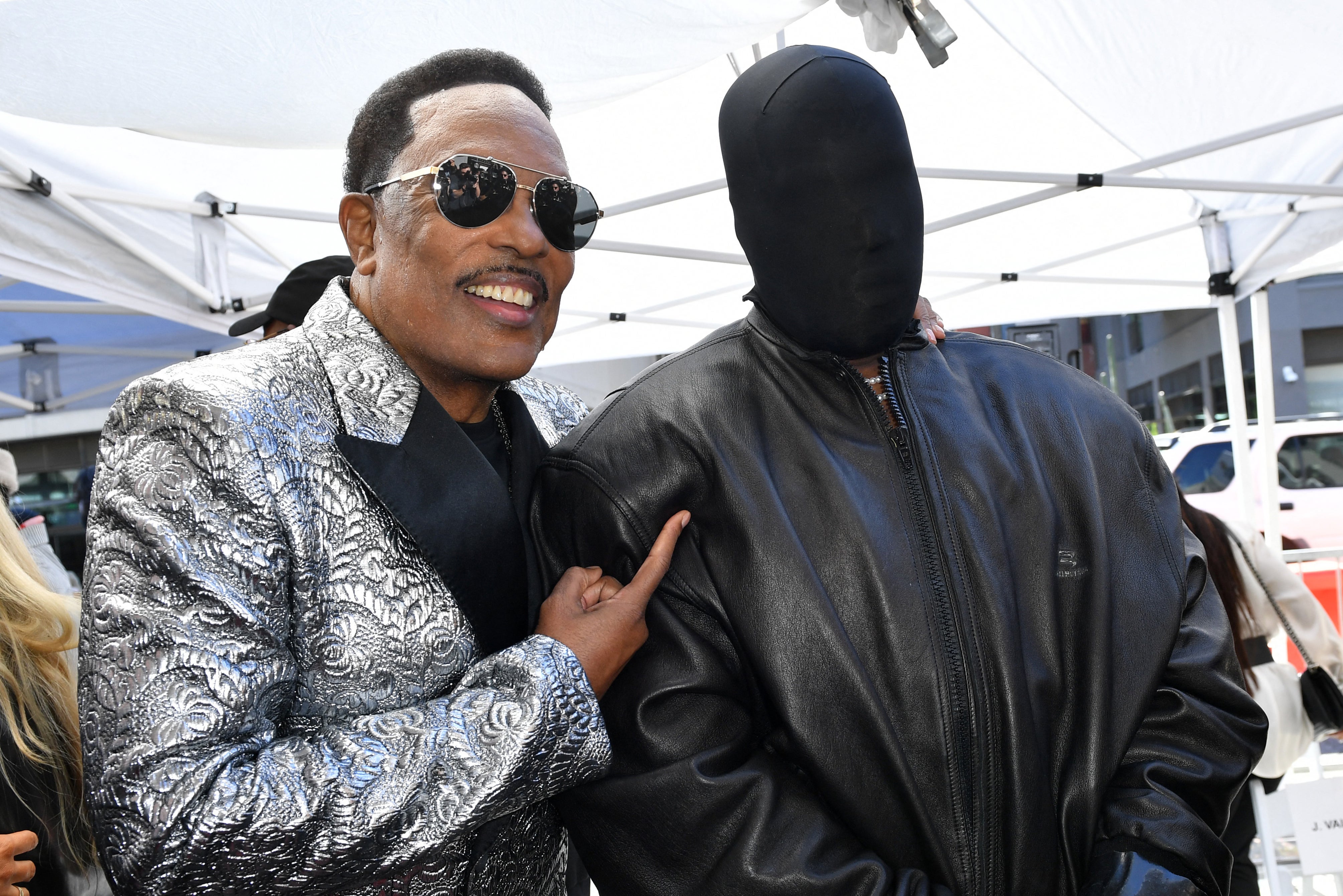 Charlie Wilson (left) and Kanye West at Wilson’s Hollywood Walk of Fame star ceremony on 29 January 2024