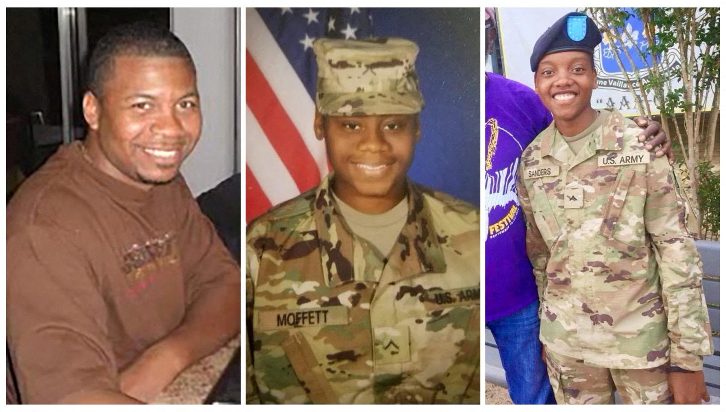 U.S. Army Reserve Sgt. William Jerome Rivers, Spc. Breonna Alexsondria Moffett and Spc. Kennedy Ladon Sanders (left to right) who were killed in a drone attack on an outpost in northeast Jordan