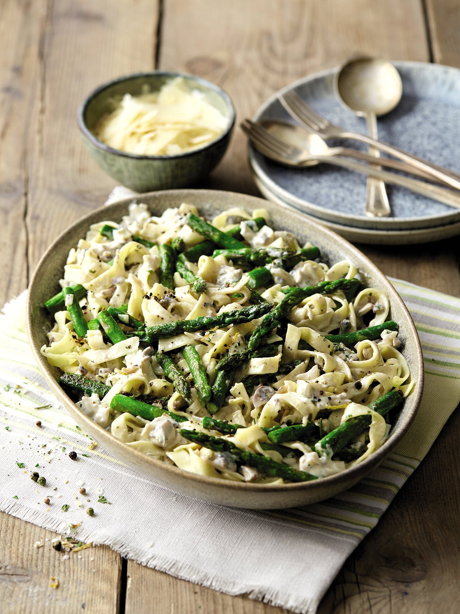 The asparagus adds some great texture to this cheesy tagliatelle dish – perfect for a weekday treat