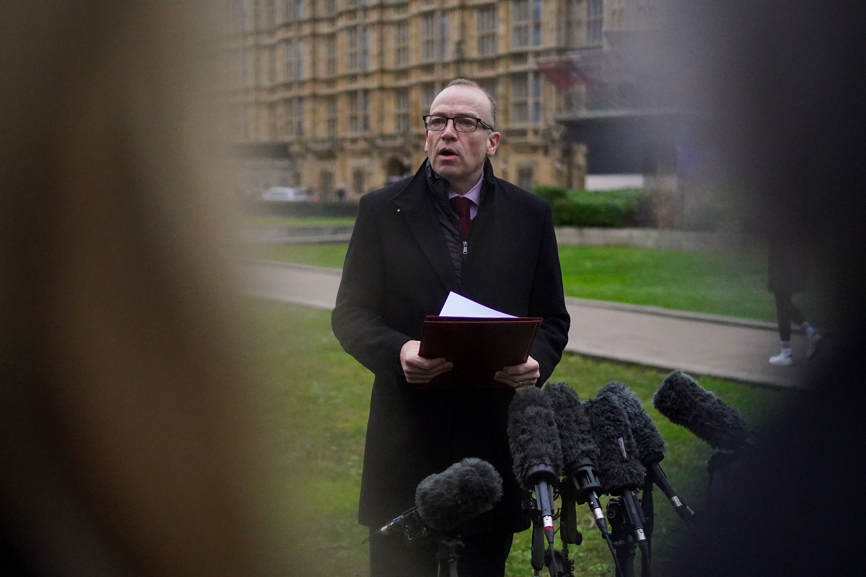 Northern Ireland secretary Chris Heaton-Harris speaks to media about DUP deal on Tuesday