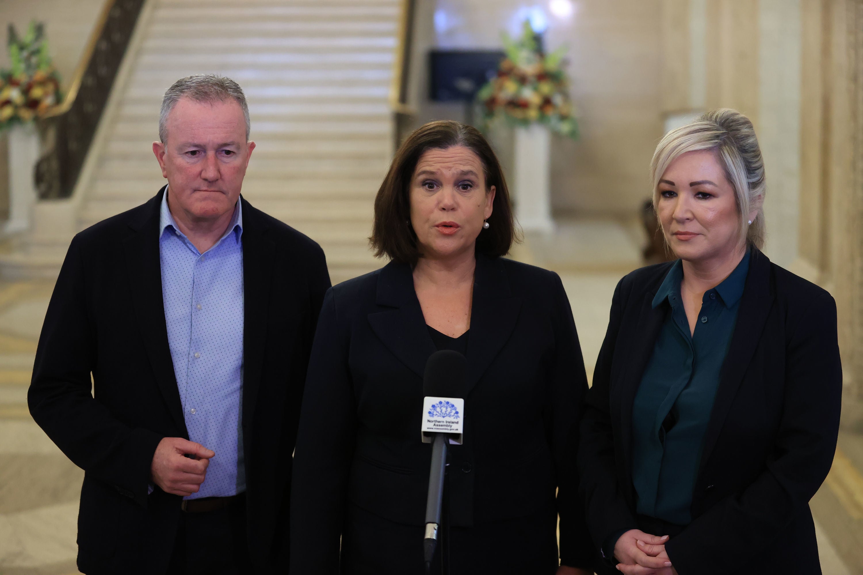 Sinn Fein representatives Conor Murphy, president Mary Lou McDonald and vice-president Michelle O'Neill