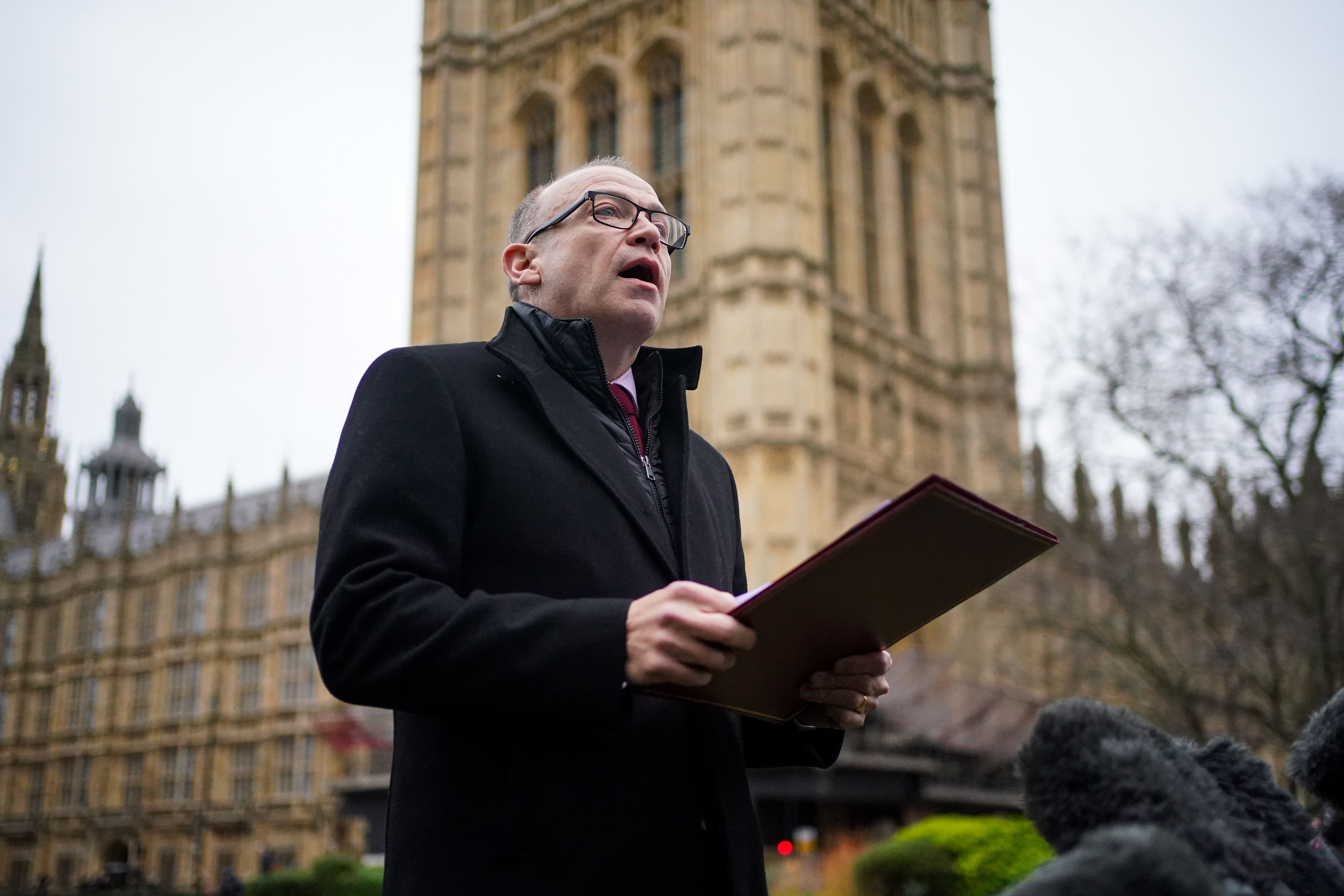 Northern Ireland Secretary Chris Heaton-Harris speaks to the media in Westminster after the DUP agreed to re-enter powersharing talks (Victoria Jones/PA)