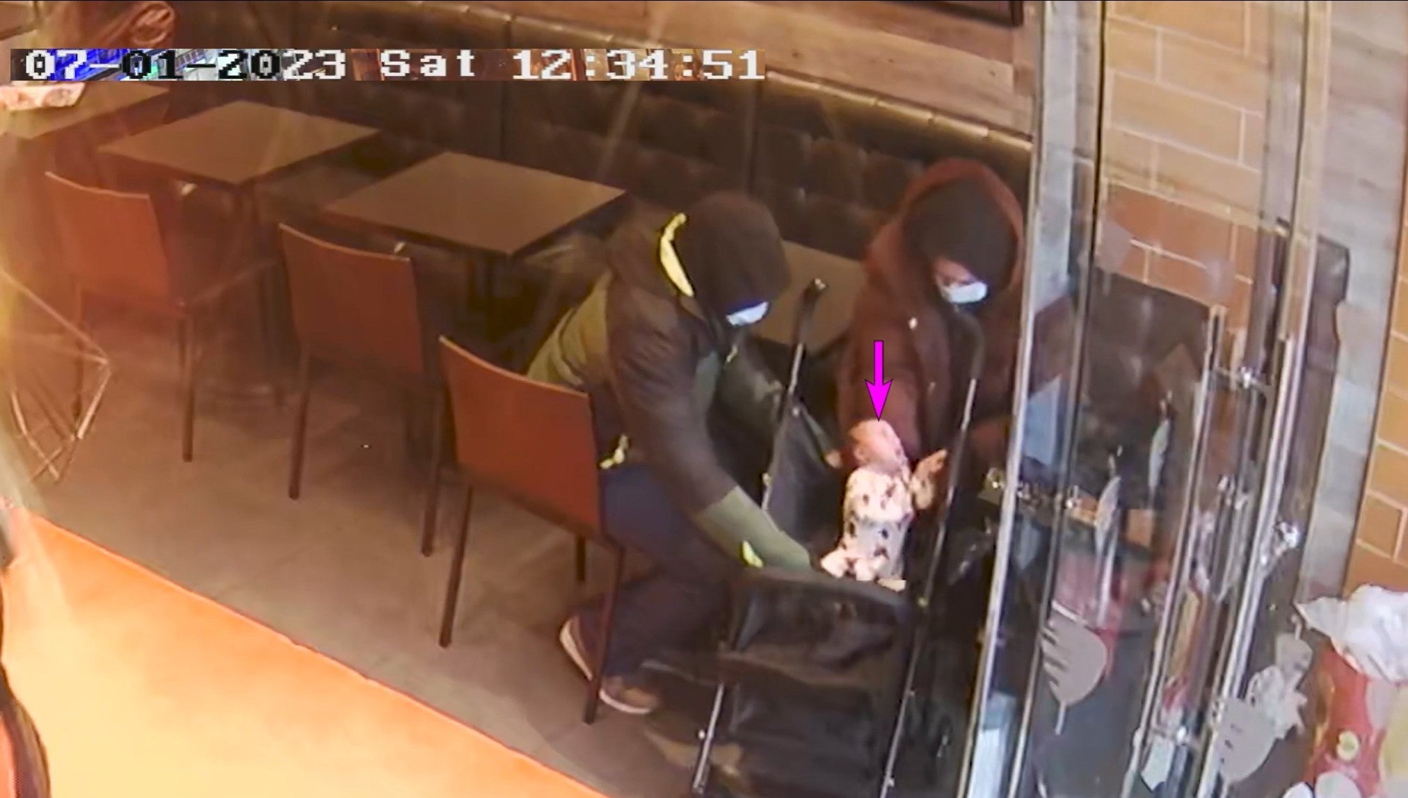 CCTV footage of Constance Marten, Mark Gordon and baby Victoria in a German doner kebab shop in East Ham, London