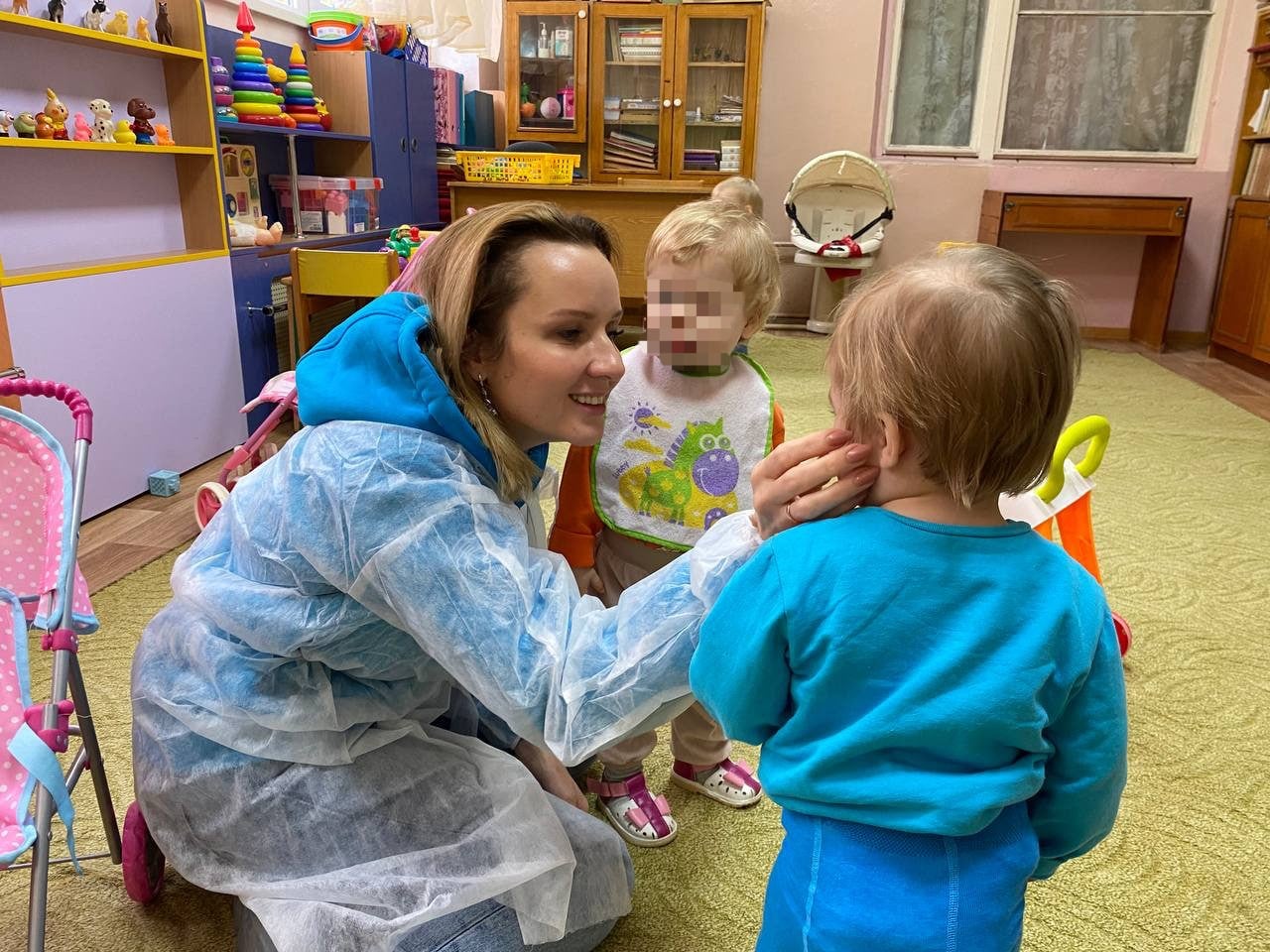 Russia’s children’s commissioner Maria Lvova-Belova posted a picture to Telegram in October 2022 of her visit to Ukrainian toddlers in occupied Crimea, who had been in Kherson