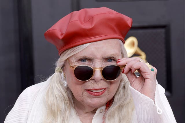 <p>Joni Mitchell attending the 2022 Grammy Awards in Las Vegas</p>