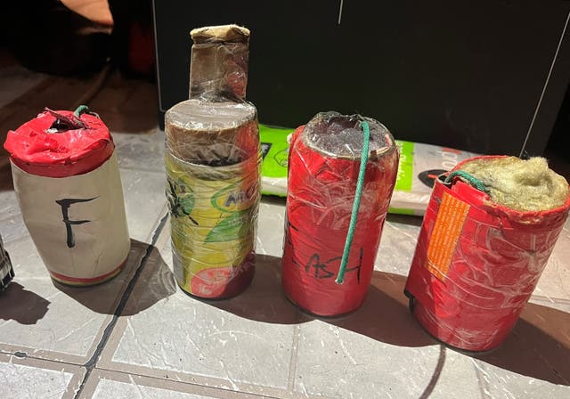 <p>The Hatziagelis brothers had handmade explosives — pictured above — and ghost guns in their Queens, New York home, officials say</p>