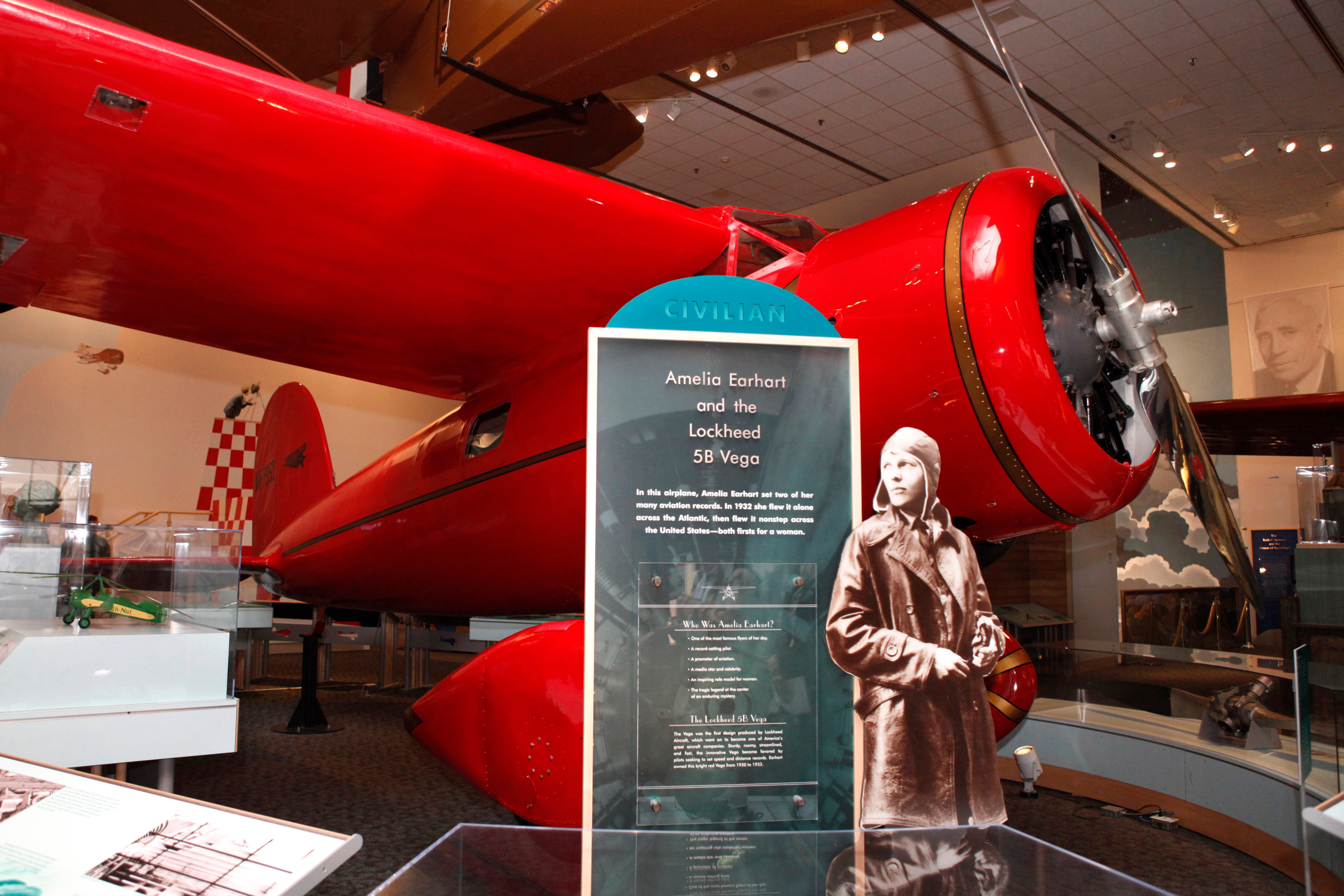 The plane Amelia Earhart flew in her trans-Atlantic flight — which she called “old Bessie, the fire steed” — is seen at the Smithsonian's National Air and Space Museum in Washington, D.C.