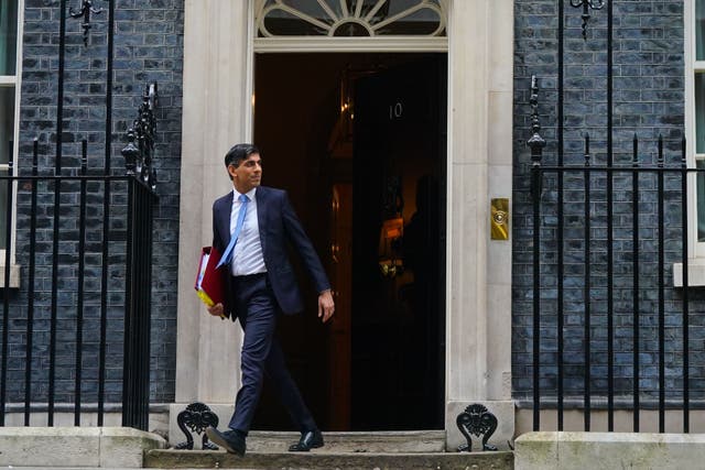 Prime Minister Rishi Sunak departs 10 Downing Street, London, to attend Prime Minister’s Questions at the Houses of Parliament (Victoria Jones/PA)