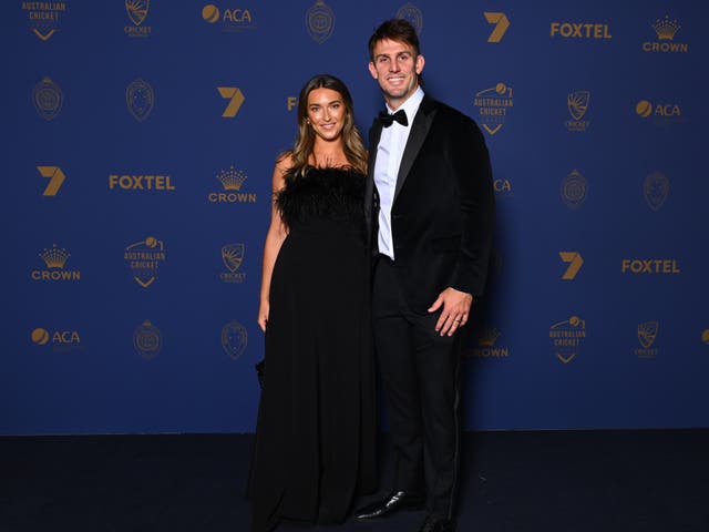 <p>Mitchell Marsh with wife Greta at the awards ceremony in Melbourne</p>