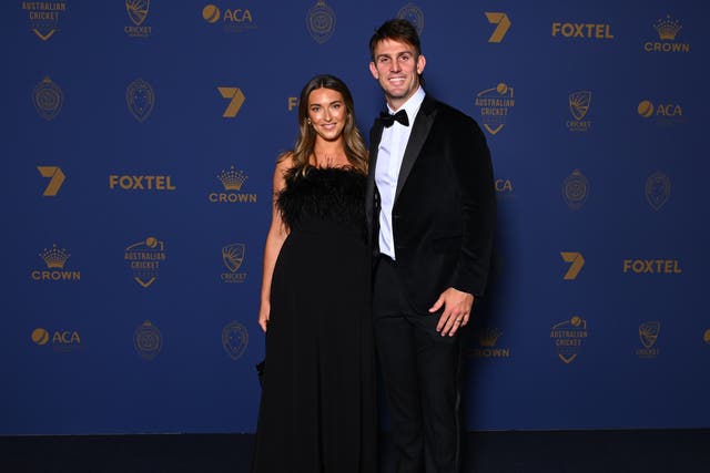 <p>Mitchell Marsh with wife Greta at the awards ceremony in Melbourne</p>
