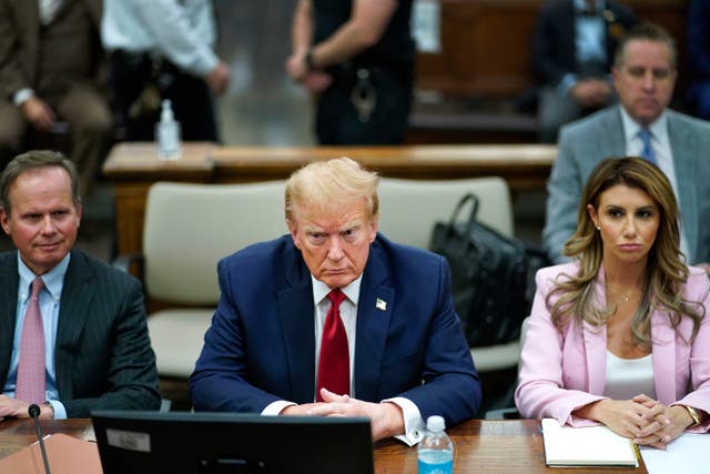 <p>Donald Trump sits with his attorneys Chris Kise, left, and Alina Habba, right, during a civil fraud trial in New York on  7 December. </p>