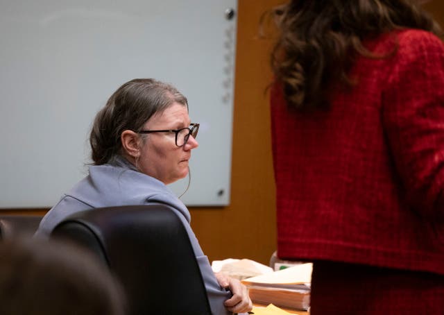 <p>Jennifer Crumbley (left), the mother of Oxford School shooter Ethan Crumbley, listens to testimony during her trial in Oakland County Court </p>