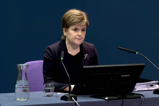 Screen grab from the UK Covid-19 Inquiry live stream of former Scottish first minister Nicola Sturgeon giving evidence to the UK Covid-19 Inquiry hearing at the Edinburgh International Conference Centre (UK Covid-19 Inquiry/PA)