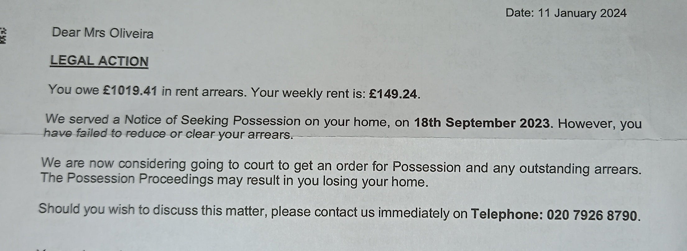 Kirsty is one of several tenants that been served notice of posession letters after she fell into over £1,000 of rental arrears
