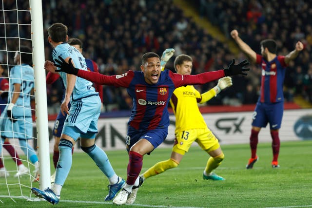 Vitor Roque scored Barcelona’s winner shortly after the coming off the bench (Joan Monfort/AP)