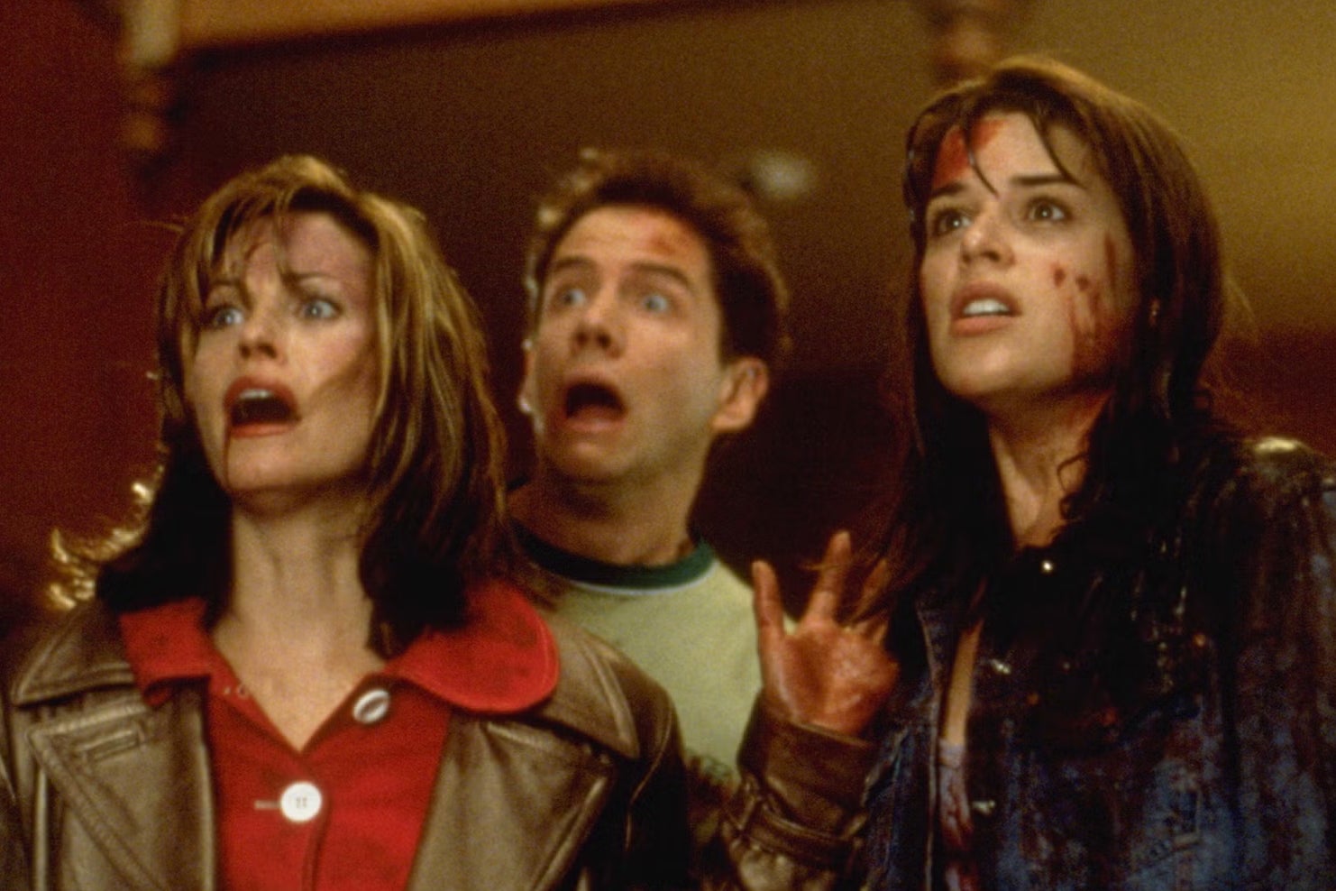 Celebrity victims: Courteney Cox, Jamie Kennedy and Neve Campbell in the original ‘Scream'