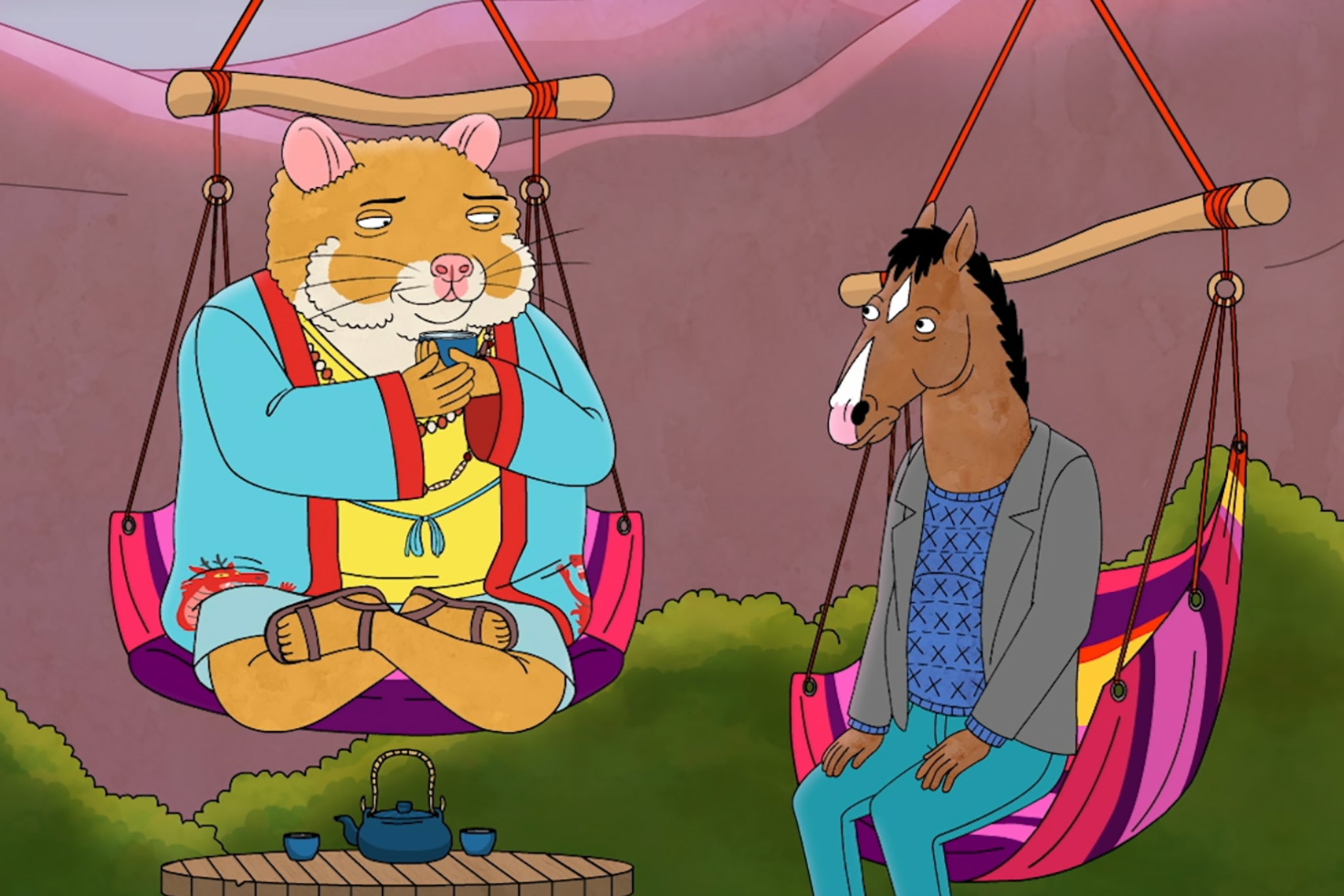 Horsin’ around: Wright as the Oscar-sanguine Cuddlywhiskers (left) in the cult animated series ‘BoJack Horseman’