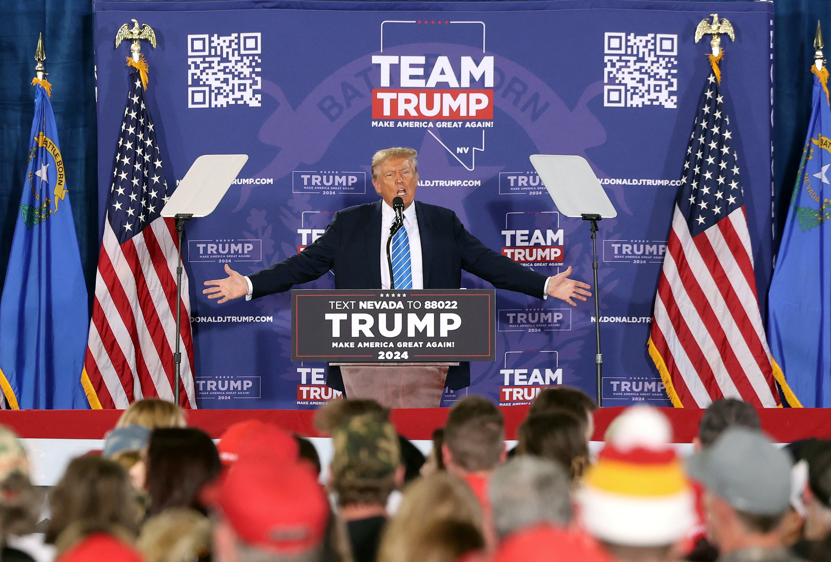 Donald Trump speaks to supporters in Nevada on 27 January.