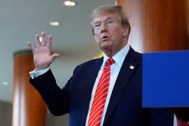 <p>Donald Trumps speaks after meeting with Teamsters union members on 31 January </p>