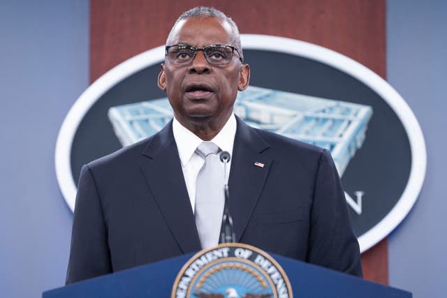 <p>Lloyd Austin speaks at a news conference at the Pentagon </p>