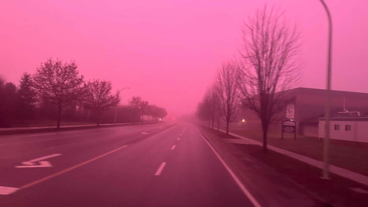 Rare pink fog hangs over British Columbia sky