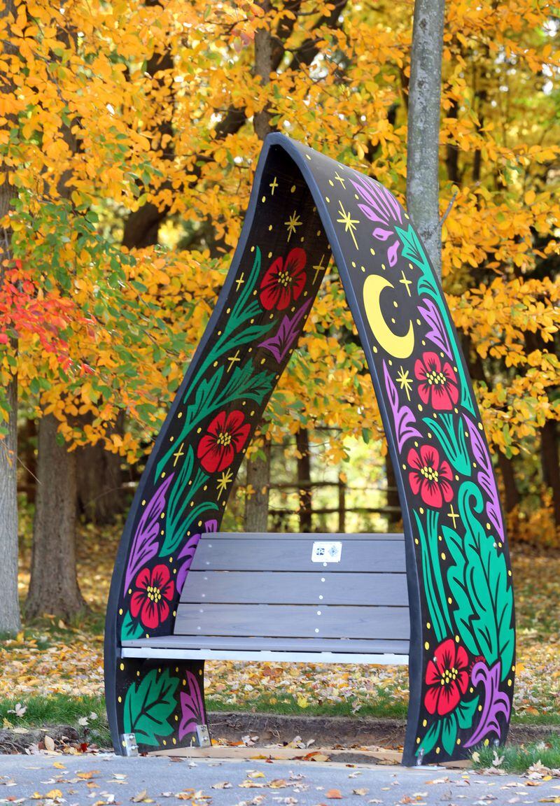 The sheltered bench in place at Every Child’s Playground in Avon, Ohio