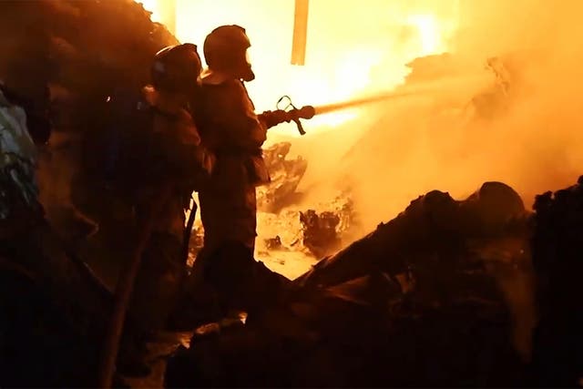 <p>Firefighters at the scene of fire in Nairobi, Kenya, Friday, 2 February 2024</p>