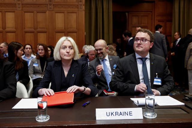 <p>Ukrainian Foreign Ministry’s Director General for International Law Oksana Zolotaryova and Ambassador-at-large Anton Korynevych sit as the International Court of Justice (ICJ)</p>