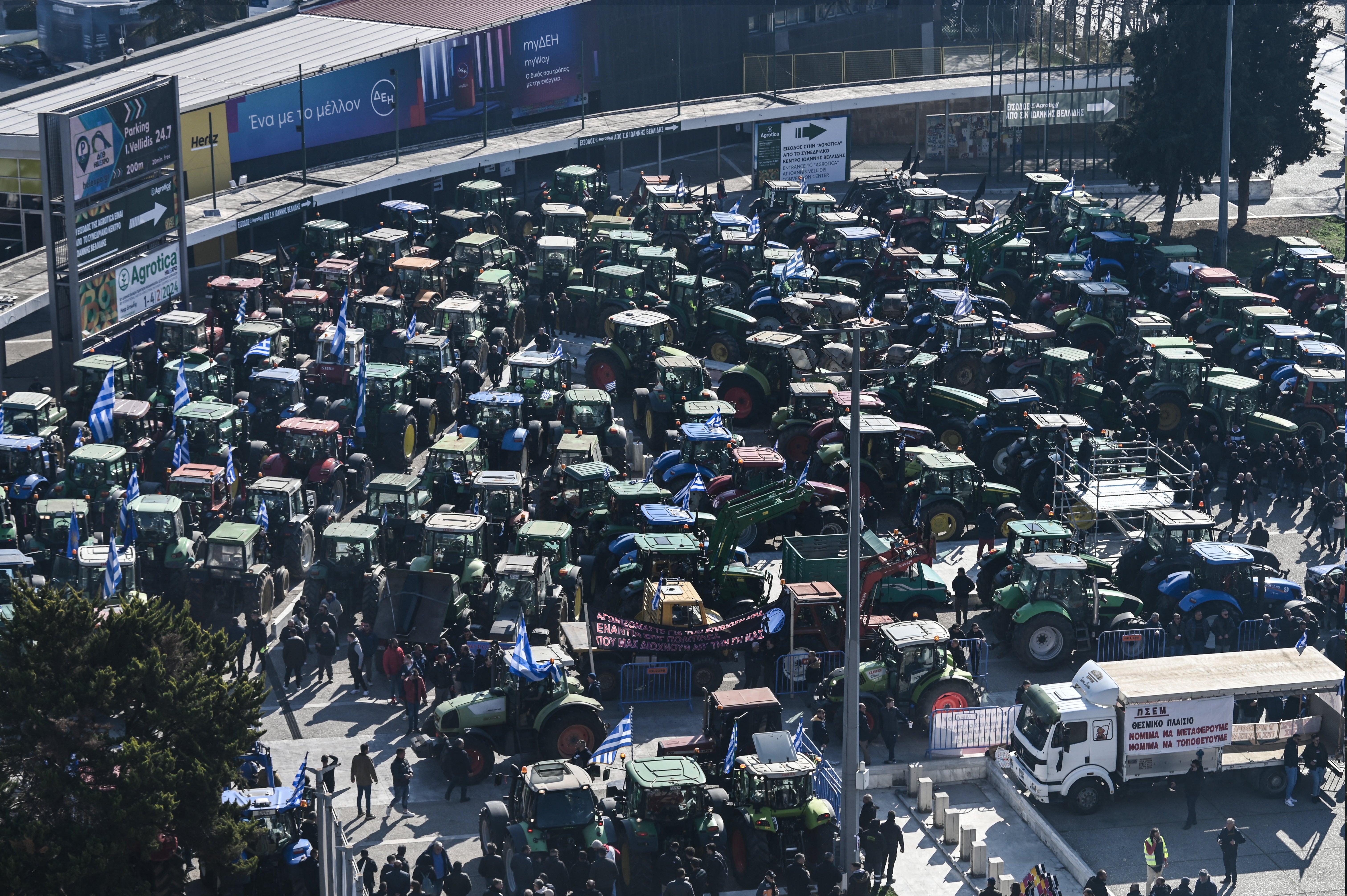Farmers gather with their tractors at the Agrotica agricultural fair in Thessaloniki Greece